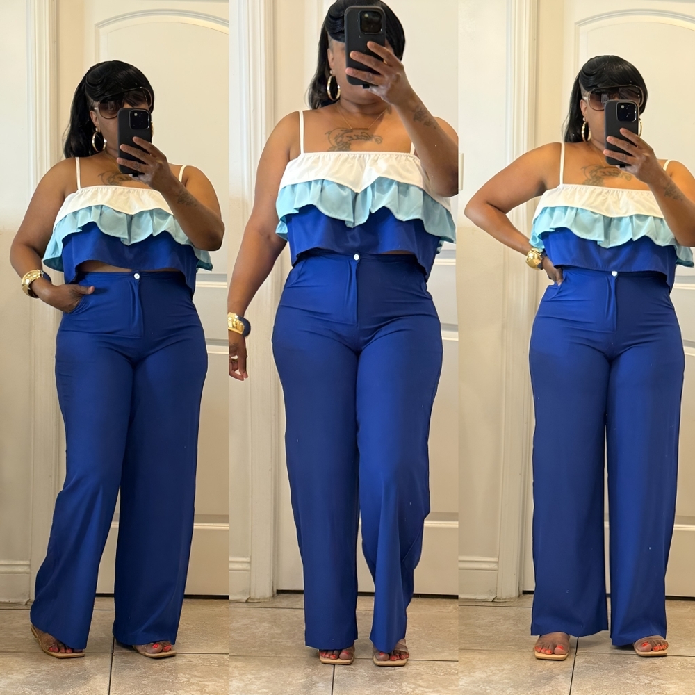 Blue Ruffled Top & Pants Set